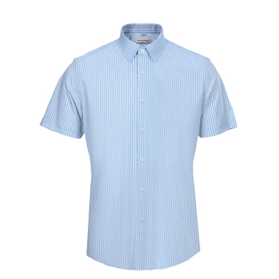 MAILYARD/美尔雅全棉商务男士蓝条纹短袖针织衬衫衬衣领T恤408