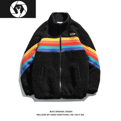 HongZun亿万少年20FW国潮牌羔毛棉服外套男女情侣宽松立领羔绒棉衣棉衣