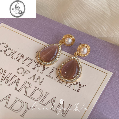 JiMi「凡尔赛城堡」复古宫廷温柔精致绝美优雅水滴紫色宝石耳环/耳夹