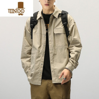 YANXU杏色感衬衫男秋季日系复古工装设计感小众美式潮夹克衬衣外套