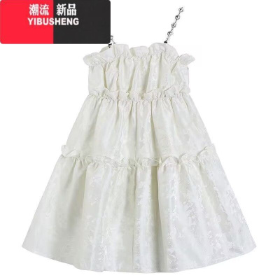 YIBUSHENG小个子仙钻石肩带a字蓬蓬吊带裙女设计感甜美木耳边连衣裙短裙