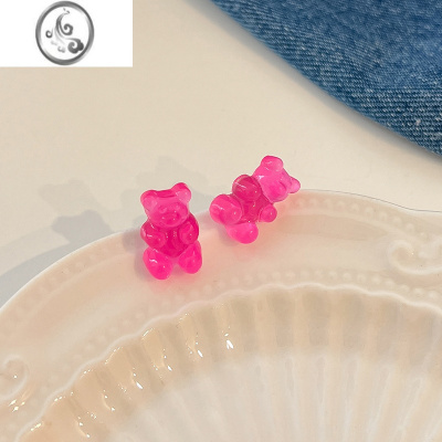 JiMi彩色泫雅风软糖小熊耳夹无耳洞少女可爱耳环2023年新款潮耳饰夏季