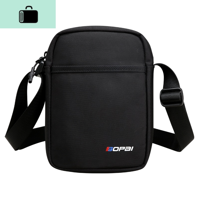 Bopai单肩包男商务小包休闲斜挎包竖款时尚牛津布潮小背包黑NEW LAKE 黑色男士斜挎包