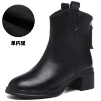 头层牛皮复古真皮圆头中跟短靴女秋冬新款软底复古骑士马丁靴