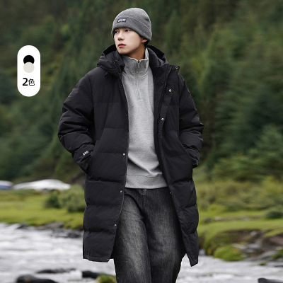 冬季新款羽绒服中长款时尚百搭连帽保暖防风加厚青少年情侣款外套