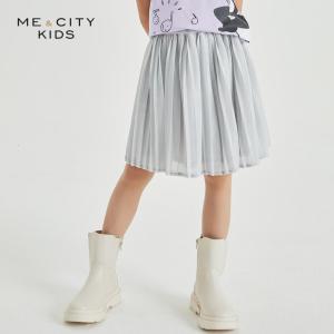 [2件2折价:35]米喜迪mecity童装夏季新款女童简约亮面中长款百褶裙半裙