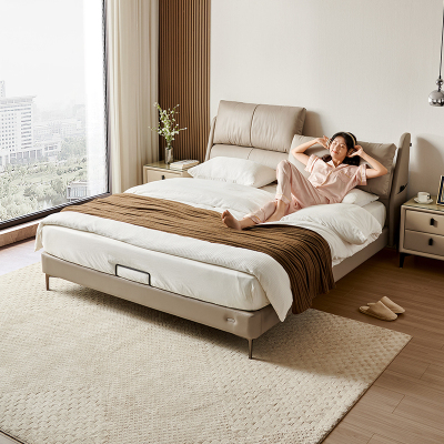 全友家居真皮床现代简约高级豪华主卧室1.8米软包双人大床