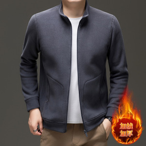 厂家冬季新款奥粒绒卫衣男士立领拉链抓绒纯色爸爸加厚保暖外套男