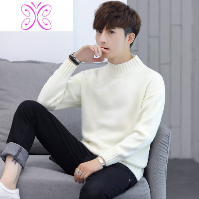 YUANSU男士半高领毛衣冬季新款中领线衣秋冬装加绒加厚套头针织衫男学生毛衣