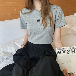 糖果色女式修身短袖T恤女夏短款打底衫上衣韩国女装