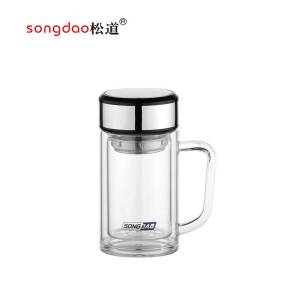 松道 玻璃杯 双层玻璃杯双层玻璃水杯带盖耐高温茶水分离便携旅行杯泡茶杯SD199系列亮色320ML