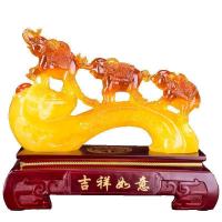 美帮汇三连象玉如意摆件 现代客厅酒柜乔迁装饰工艺饰品摆件