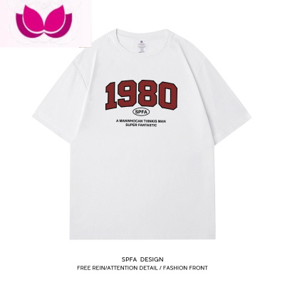 七斓SPFA 酒红色美式短袖T恤男女夏季宽松潮牌复古高街百搭半袖上衣服