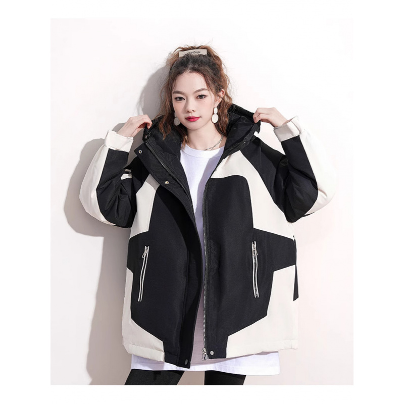 年新款撞色防风冲锋衣女学院风短款工装派克服户外登山外套