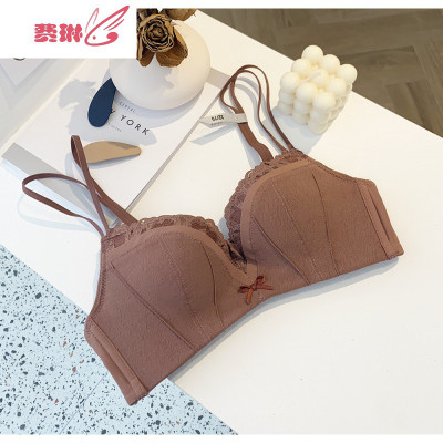 内衣女性感蕾丝无钢圈中厚款小胸聚拢调整型收副乳上托文胸套装女费琳