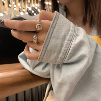 S925纯银戒指复古笑脸星星可调节女ins潮个性时尚简约开口食指环送女朋友老婆情人节七夕生日礼物