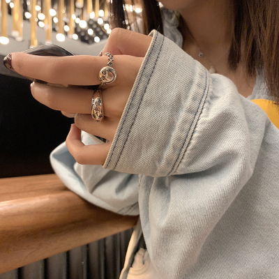 S925纯银戒指复古笑脸星星可调节女ins潮个性时尚简约开口食指环送女朋友老婆情人节七夕生日礼物