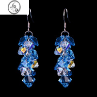 JiMi蓝色水晶耳环女2023年新款葡萄耳饰银银钩气质闪亮高级感小众设计