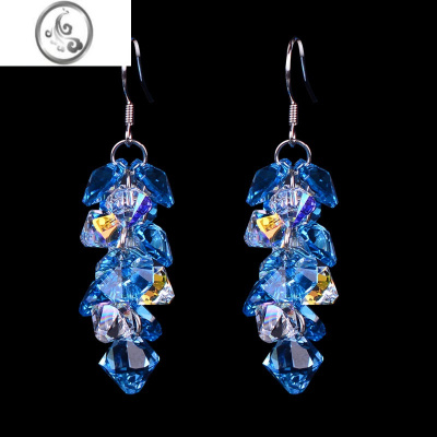 JiMi蓝色水晶耳环女2023年新款葡萄耳饰银银钩气质闪亮高级感小众设计