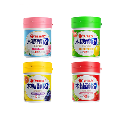 好丽友无糖口香糖101g*4罐木糖醇3+薄荷水果味花香味软糖清新口气大瓶装[黄瓶/绿瓶/粉瓶/红瓶*四种口味各1罐]