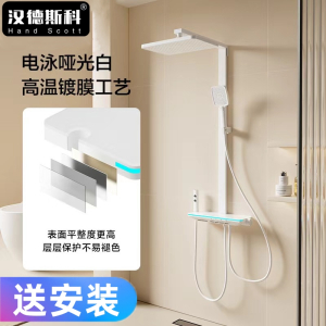 汉德斯科水镀枪灰色控温淋浴花洒套装氛围灯数显全铜主体水路增压顶喷喷枪置物架家用淋浴器 S601
