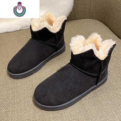 FISHBASKET2020新款百搭时尚雪地靴加绒加厚一脚蹬百搭学生女鞋加绒保暖棉靴靴子