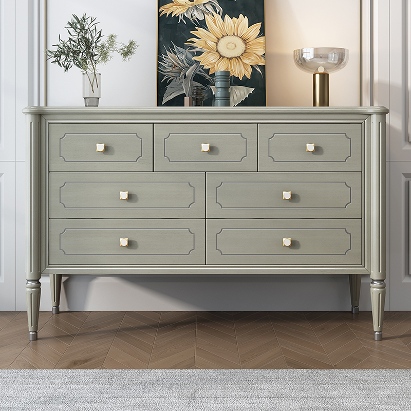 梵宜美式轻奢风客厅走廊简约现代储物收纳灰色榉木带抽七斗收纳柜ml