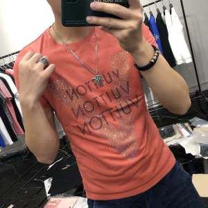 男士夏季欧洲站新款个性潮流重工丝光棉大V烫钻字母修身短袖T恤男