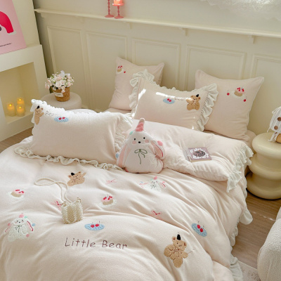 高品质少女心卡通羊毛绒牛奶绒四件套软糯贴身儿童房秋冬三件套