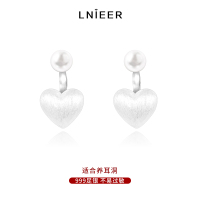 999纯银拉丝爱心珍珠耳环女设计感ins风耳钉2025年新款耳饰送女朋友老婆情人节七夕生日礼物