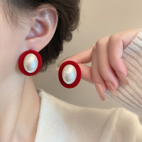 法式复古秋冬植绒新款耳环珍珠银针夸张个性耳钉轻奢高级感耳饰潮送女朋友老婆情人节七夕生日礼物