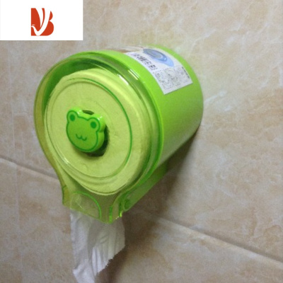 三维工匠透明洗漱防水纸巾盒纸盒厕所卫生间置物架卡通塑料免打孔卷纸器架 圆形绿色+螺丝 送无痕贴 +2块3m