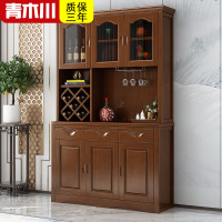 青木川 实木酒柜餐边柜一体靠墙餐厅客厅家用小户型收到储物柜高柜置物架带玻璃门红酒柜简约现代三门家具