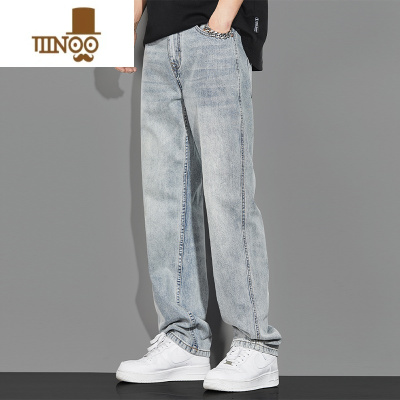 YANXU直筒牛仔裤男做旧水洗复古男款通勤休闲长裤夏季薄款男士阔腿裤子