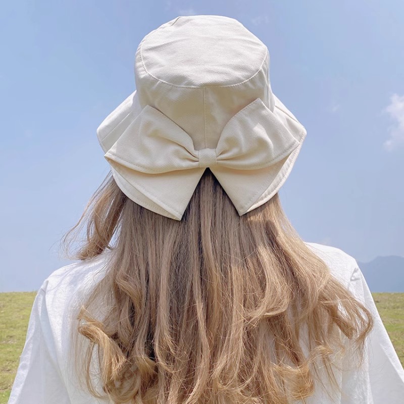 百搭渔夫帽潮春夏纯棉后开叉蝴蝶结时尚休闲防晒遮阳帽韩版帽子女3759Z