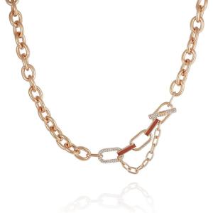 盖尔斯(GUESS)女士金色链条粗犷项链侧边流苏仿皮装饰金属链16寸加长 initial