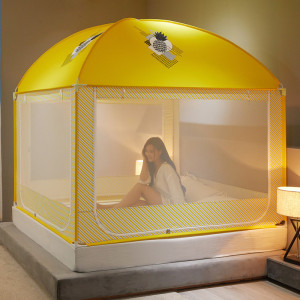 美帮汇蚊帐1.5米1.8m床家用防尘顶蒙古包防摔儿童围栏防蚊罩凉席纹账2米