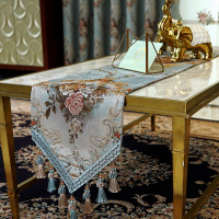 家柏饰(CORATED)茶几桌旗餐桌装饰布长条欧式餐边柜餐桌五斗柜鞋柜流苏绣花 温茹蓝色 32*200cm