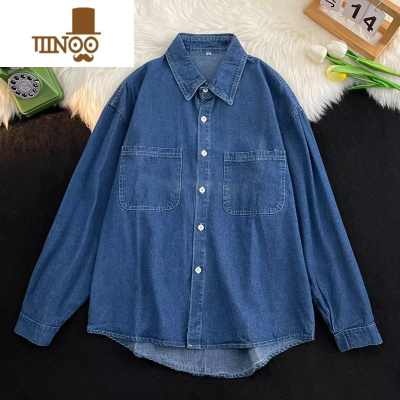 YANXU牛仔衬衫男vintage长袖复古上衣宽松港风外套衬衣小众设计感