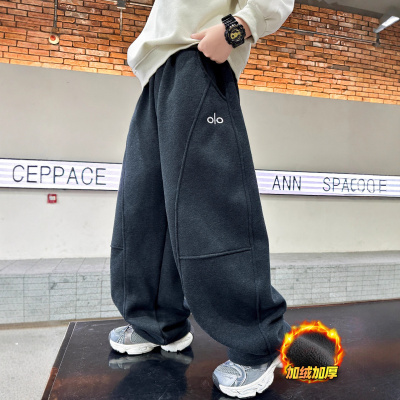 男童加绒裤子新款儿童一体绒运动裤秋冬季中大童卫裤加厚宽松