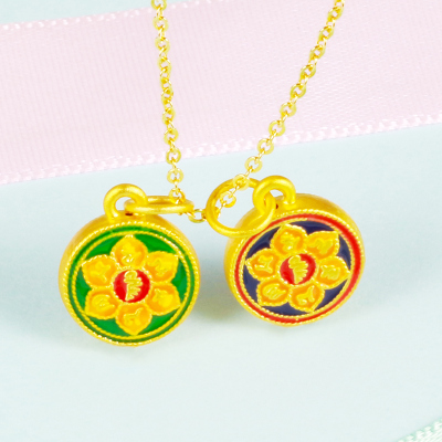 足金999六字言圆鼓双面可戴吊坠3D硬金烧蓝坠子送长辈节日手串浅绿约0.99克