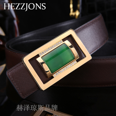 赫泽琼斯HEZZJONS真皮皮带男进口意大利牛皮腰带手工宝石扣裤腰带青中年商务潮流皮带男神个性腰带咖啡色进口意大利牛皮