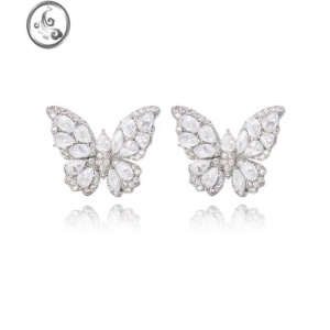 JiMi高级感满镶锆石大蝴蝶耳环女夏轻奢气质时尚名媛耳钉2023年新款潮 银色锆石大蝴蝶耳钉