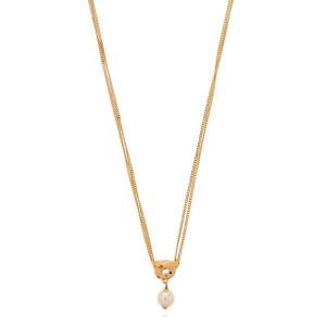 Salvatore Ferragamo/菲拉格慕女士百搭黄铜珍珠项链经典金色链坠日常通勤晚 金色