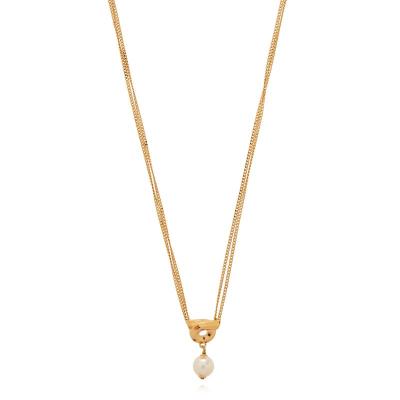 Salvatore Ferragamo/菲拉格慕女士百搭黄铜珍珠项链经典金色链坠日常通勤晚