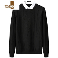 YANXU假毛衣男衬衫领厚款潮流冬季保暖青年休闲假领针织衫打底长袖