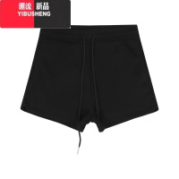 YIBUSHENG黑色紧身直筒休闲短裤女季小个子包臀裤子抽绳高腰百搭a字热裤