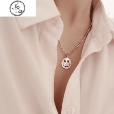 Msilver日韩S925纯银笑脸项链女 简约个性2mm圆珠锁骨链 JiMi