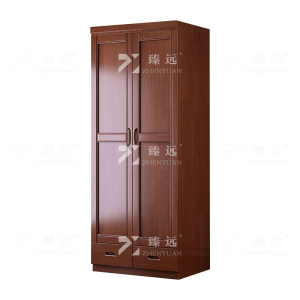 臻远 ZY4022712 中式实木衣柜对开二门衣柜卧室收纳大衣橱 胡桃色