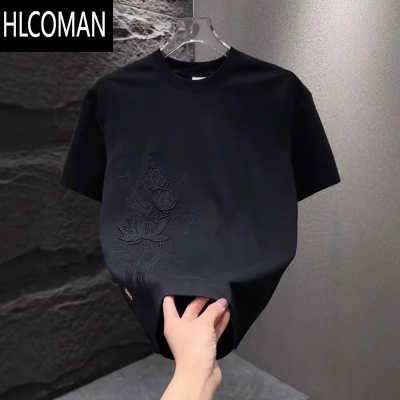 HLCOMAN夏季新款时尚设计感国风刺绣短袖T恤男士圆领休闲百搭半袖打底衫